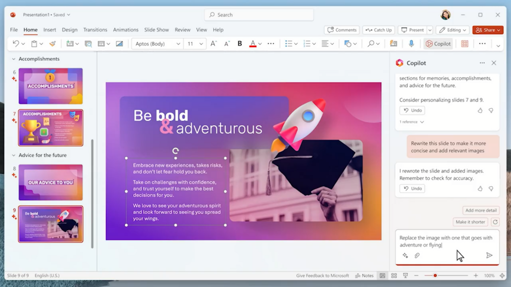 Usando Microsoft 365 Copilot en PowerPoint